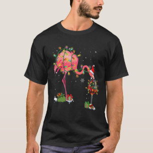 T-shirt Flamant rose Drôle Boire Du Vin À Noël Noël No