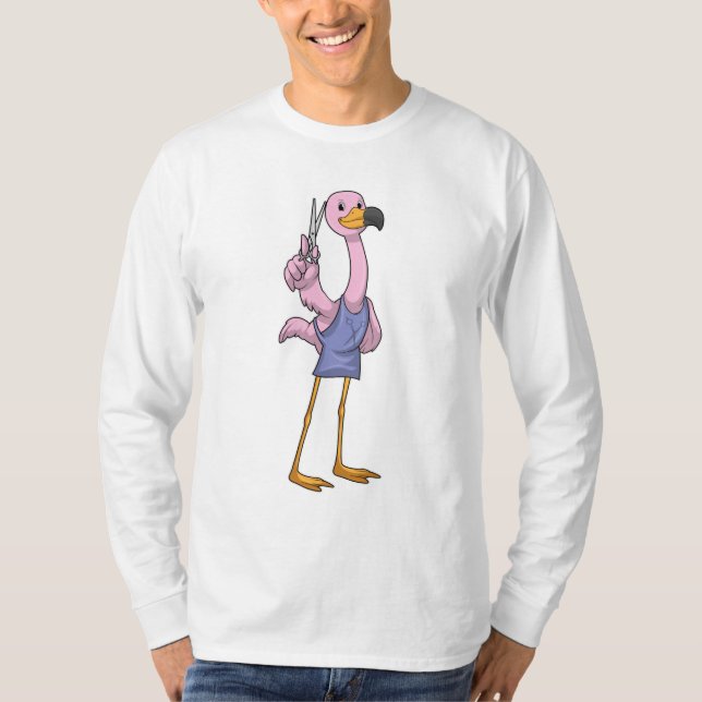 T-shirt Flamant rose en coiffeur avec ciseaux (Devant)