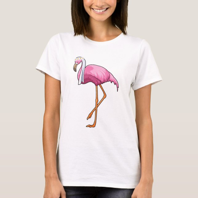 T-shirt Flamant rose en mariée avec voile (Devant)
