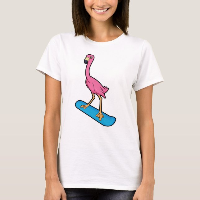 T-shirt Flamant rose en Snowboard avec Snowbaord (Devant)