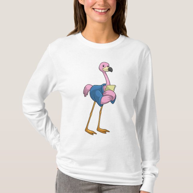 T-shirt Flamant rose en tant que secrétaire avec Bloc-note (Devant)