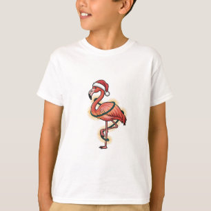 T-shirt Flamant Rose Enveloppé De Lumières De Noël