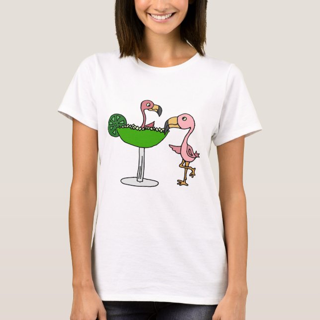 T-shirt Flamant rose et margarita roses drôles (Devant)