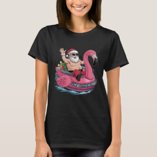 T-shirt Flamant Rose Gonflable Santa Noël en Juillet Été