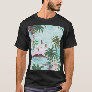 T-shirt Flamant rose Hawaiian Motif aquarelle