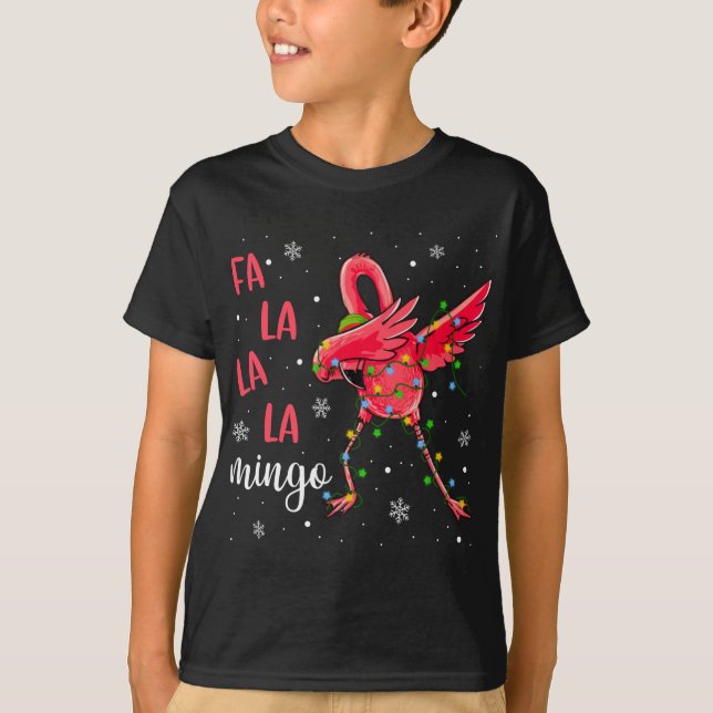 T-shirt Flamant rose lumières de Noël Funny Noël Santa Hat (Devant)