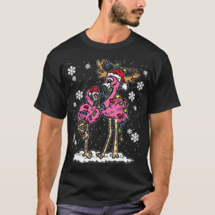 T-shirt Flamant rose lumières de Noël Santa Hat Pajama Cut