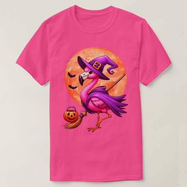T-shirt Flamant rose Lune Halloween (Design devant)