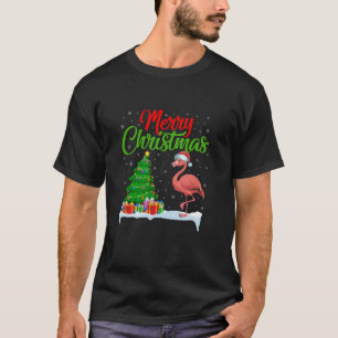 T-shirt Flamant rose Noël Arbre Lumières Drôle Flamant ros