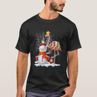 T-shirt Flamant rose Noël Arbre Snowman Santa Hat Flamant 