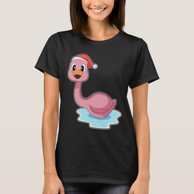 T-shirt Flamant rose Noël casquette de Noël (Devant)