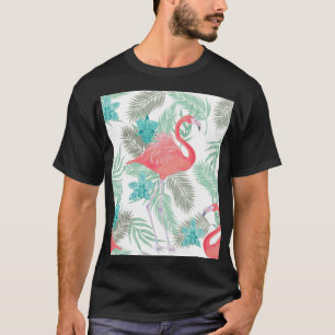 T-shirt Flamant rose, orchidée : motif vintage romantique.