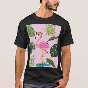 T-shirt Flamant rose Palm Feuille Tropical Design