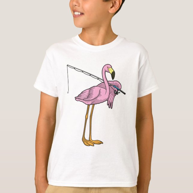 T-shirt Flamant rose Pêche Pêcheur Pêcheur canne (Devant)