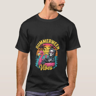 T-shirt Flamant rose pour femmes Skeleton Éffrayant Summer