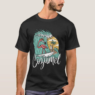 T-shirt Flamant rose rétro de Cozumel Mexique