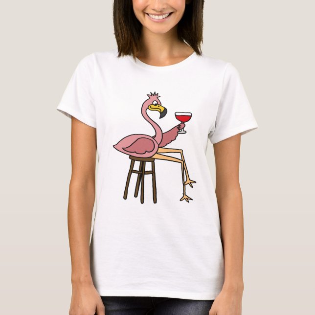 T-shirt Flamant rose rose drôle buvant du vin rouge (Devant)