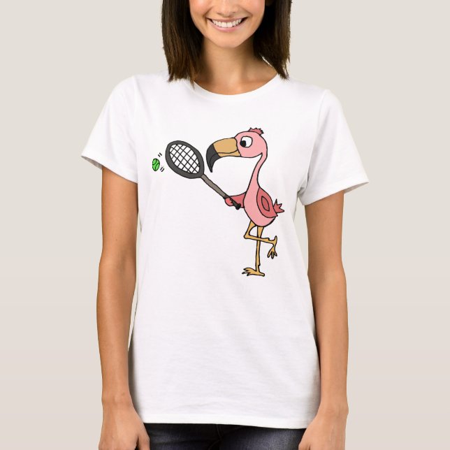 T-shirt Flamant rose rose drôle jouant au tennis (Devant)