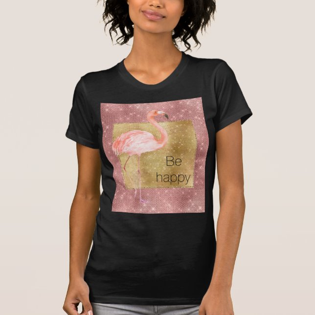 T-shirt Flamant rose rose étincelle or (Devant)
