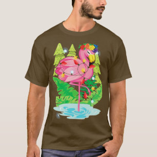 T-shirt Flamant rose rose Lumières de Noël Hawaiian été Tr
