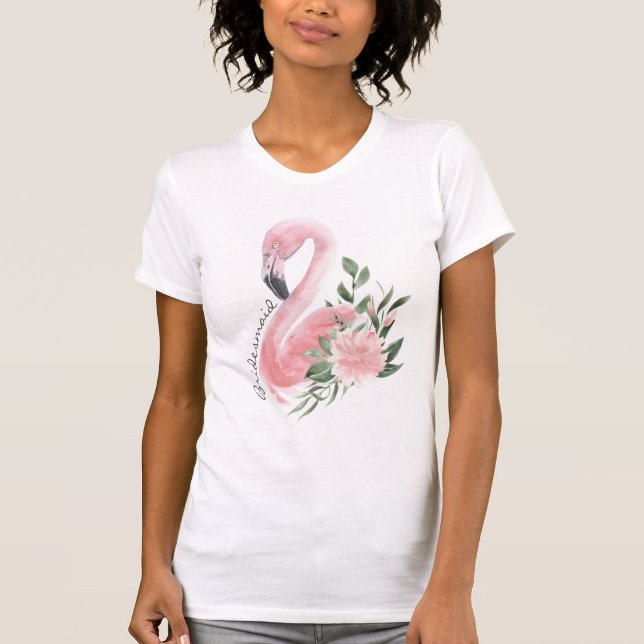 T-shirt Flamant rose rose Mariage Tropical Bridesmaid (Devant)