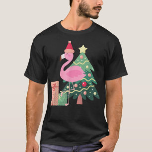 T-shirt Flamant rose rose Noël Arbre Tropical été Noël