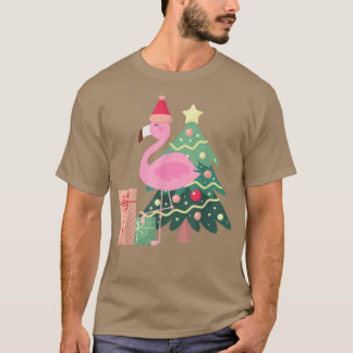 T-shirt Flamant rose rose Noël Arbre Tropical été Noël 