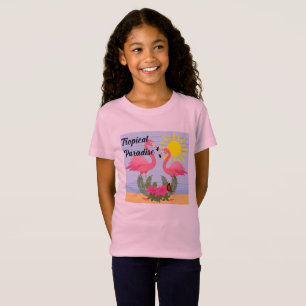 T-Shirt Flamant rose rose Paradis Tropical - Jers fins pou