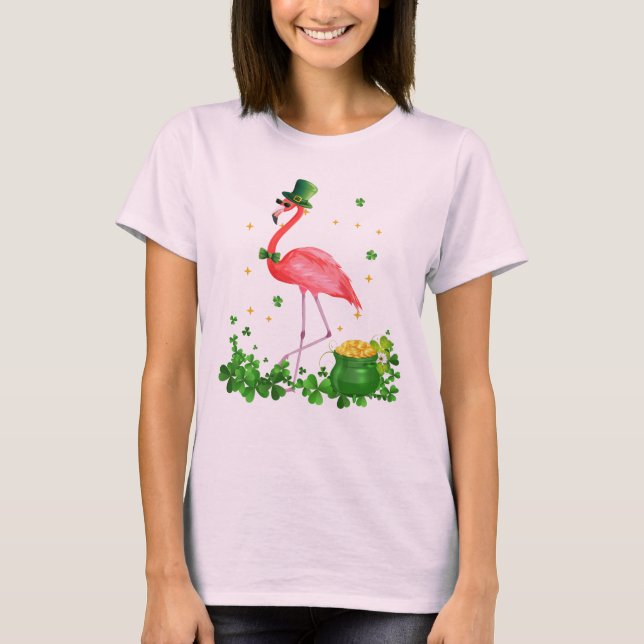 T-shirt Flamant rose, Shamrock, irlandais, flamant rose (Devant)
