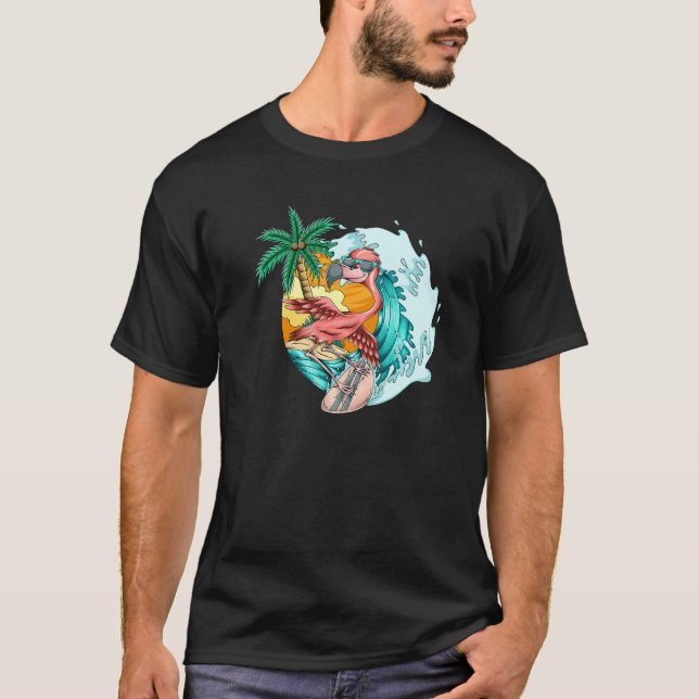 T-shirt Flamant rose Surf Surf Surf Surf Les Vagues 1 (Devant)