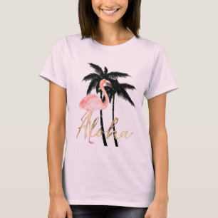 T-shirt Flamant rose tropical de palmiers Aloha