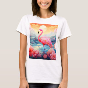 T-shirt Flamant Tropical avec Fleurs