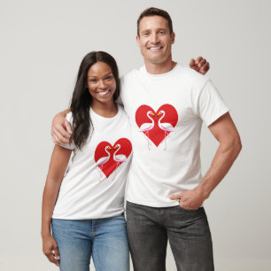 T-shirt Flamants roses blancs mignons rose avec coeur roug