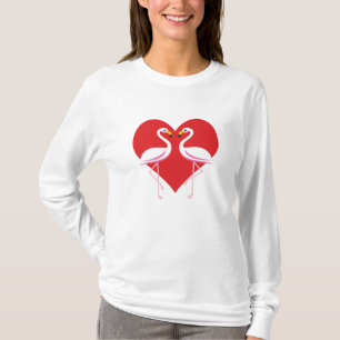 T-shirt Flamants roses blancs mignons rose avec coeur roug