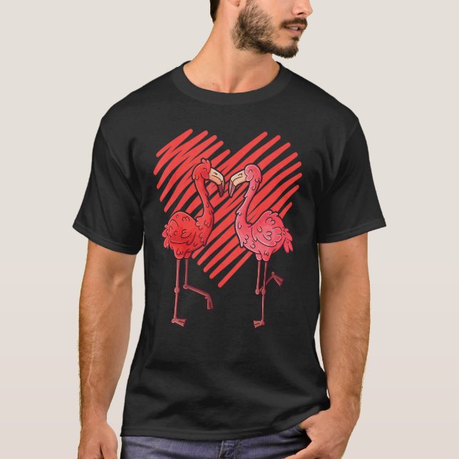 T-shirt Flamants roses Flamant rose aux oiseaux Valentines (Devant)