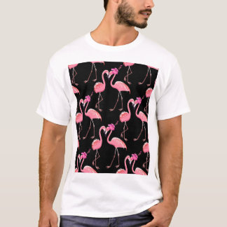 T-shirt Flamants roses roses : Arrière - plan noir Vintage