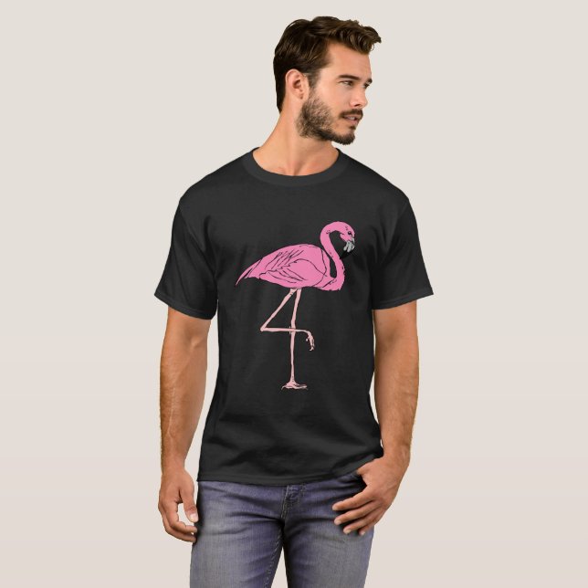 T-shirt Flamants roses roses debout avec texture de feuill (Devant entier)