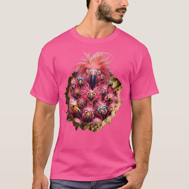 T-shirt Flamants roses roses fou et drôle ! (Devant)