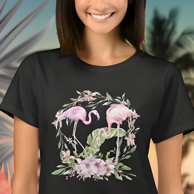 T-shirt Flamants roses tropicaux Fleurs florales (Créateur téléchargé)