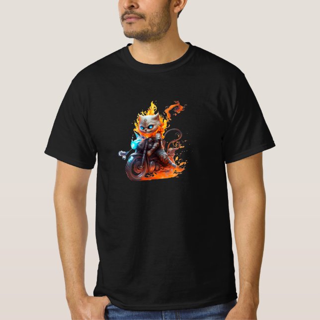 T-shirt Flame Riding Feline : Inferno Ghost Cat Rider (Devant)