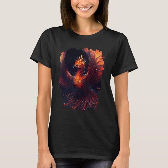 T-shirt Flaming phoenix with ornaments and fiery glow (Devant)