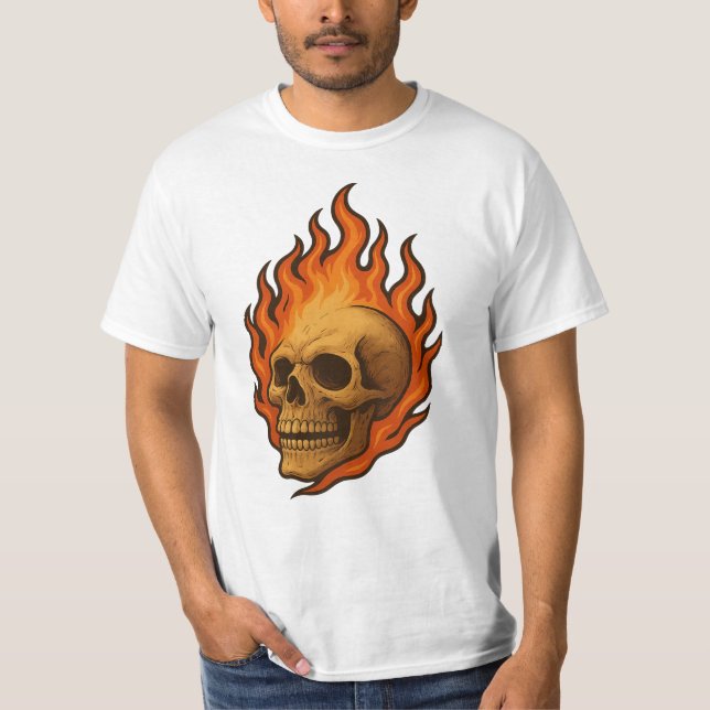 T-shirt Flaming Skull of Rebirth Fiery Power Design (Devant)