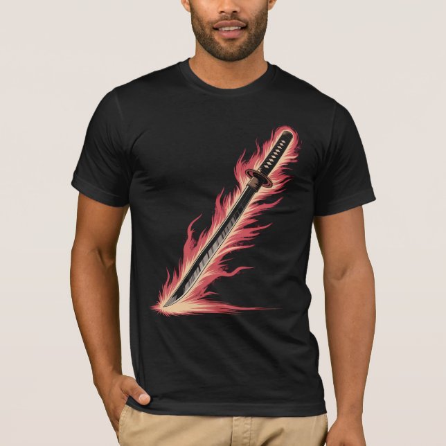 T-shirt Flaming Sword Tee | Fire Blade Graphic Shirt (Devant)