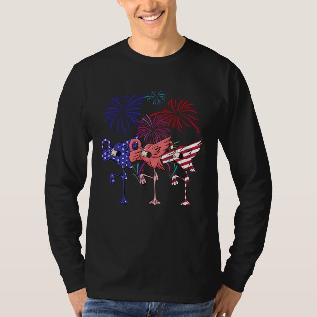 T-shirt Flamingo American Flag Firework Independence Day (Devant)