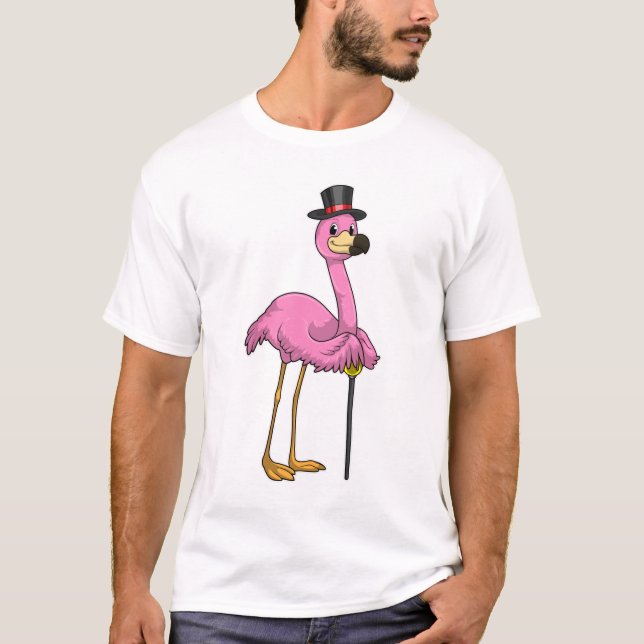 T-shirt Flamingo as Pensioner with Walking stick (Devant)