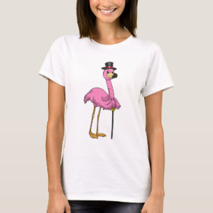 T-shirt Flamingo as Pensioner with Walking stick