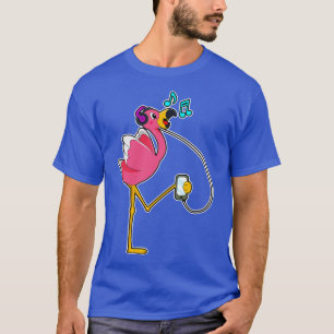 T-shirt Flamingo at Music with Headphone