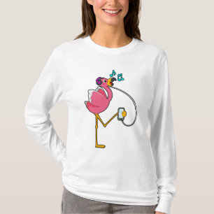 T-shirt Flamingo at Music with Headphone