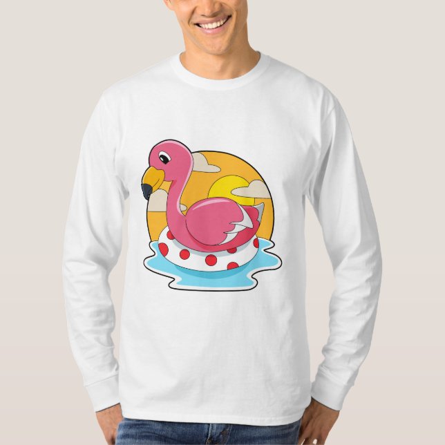 T-shirt Flamingo at Swimming with Lifebuoy (Devant)