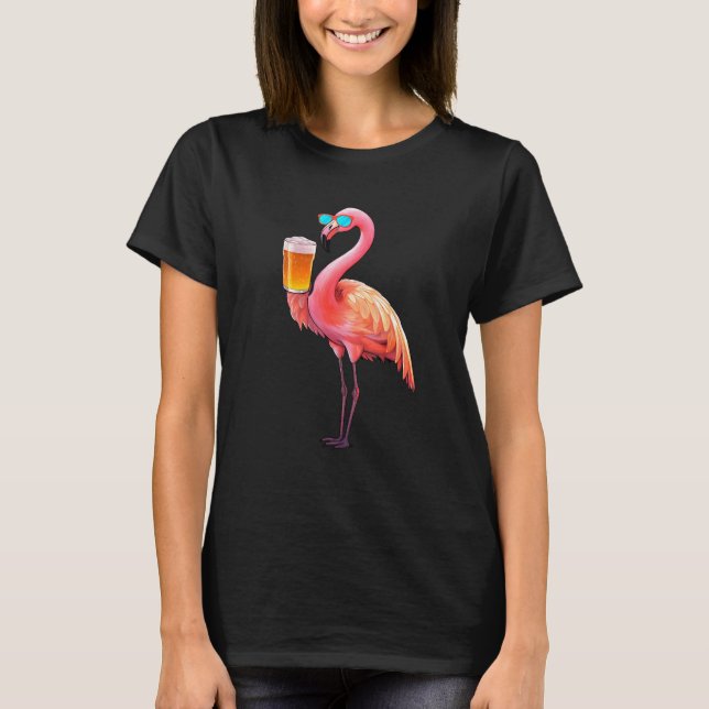 T-shirt Flamingo Drinking Beer  Pink Flamingo (Devant)